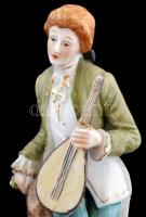 Sitzendorf porcelán lantos fiú, kézzel festett, jelzett, hibátlan, 25cm