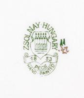 Zsolnay virág mintás teás csésze és alj, kézzel festett, jelzett, hibátlan