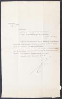 1921 Hegedüs Lóránt (1872-1943) pénzügyminiszter levele Gévay-Wolff Nándor (1874-1943 u.) vallás- és közoktatásügyi helyettes államtitkár, későbbi tényleges államtitkár részére pénzjutalom engedélyezése tárgyában, a pénzügyminiszter saját kezű aláírásával