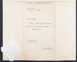1921 Hegedüs Lóránt (1872-1943) pénzügyminiszter levele Gévay-Wolff Nándor (1874-1943 u.) vallás- és...