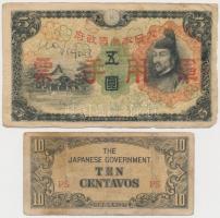 Vegyes: Kína / Shanghai 1930. 50CGU + Japán megszállás 1938. 1Y + 5Y + Fülöp-szigetek / Japán megszá...