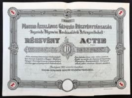 Budapest 1926. &quot;Magyar Általános Gépgyár Részvénytársaság&quot; részvénye 10P-ről, szelvényekkel és szárazpecséttel T:II