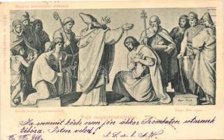 Vajk megkereszteltetése / Baptism of Vajk, Divald Károly, a Magyar Művelődés történet No. III/116 s: Than Mór