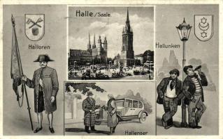 Halle, Halloren, Hallunken, Hallenser / humorous postcard, automobile