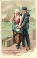 Seemanns Abschied / Romantic sailor postcard, Emb. litho