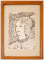 B. Hajdu László (1926-): Madonna Liptowski Jan. Tus, papír, jelzett, üvegezett keretben, 21×29 cm