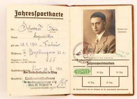 1941 Die Deutsche Arbeitsfront, Jahres Sportkarte, Német birodalmi fényképes útlevél, 15x10cm