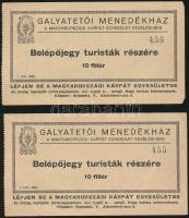 1941 a Magyarországi Kárpát Egyesület turisták részére szóló belépőjegye a galyatetői menedékházba