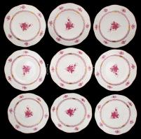 Herendi Apponyi mintás lapos tányér (9db), kézzel festett, jelzett, hibátlan, d:25,5 cm