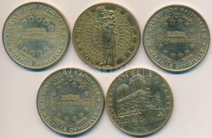 Franciaország 2005. 5db klf fém zseton, közte "Nortre-Dame", "Napóleon sírja" T:...