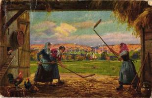 8 db RÉGI motívum képeslap, mezőgazdasági témájú, aratás, cséplés, vegyes minőség / 8 old motive pos...