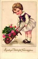 4 db RÉGI motívum képeslap, üdvözlőlapok és egy hölgy, Hannes Petersen, vegyes minőség / 4 old motiv...