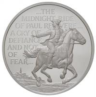 Amerikai Egyesült Államok 1975. Csatába hívás- 1775 április peremen jelzett Ag emlékérem a Franklin Mint kiadásában, eredeti tokban, tájékoztatóval (98,56g/0.925/57mm) T:2 (PP) USA 1975. Call to Battle - April 1775 Ag commemorative medallion with hallmark on the edge by the Franklin Mint, in original case, with information (98,56g/0.925/57mm) C:XF (PP)