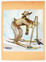 Márton Lajos (1891-1953): Cserkész téli sport, vegyes technika, papír, jelzett, 21×20 cm
