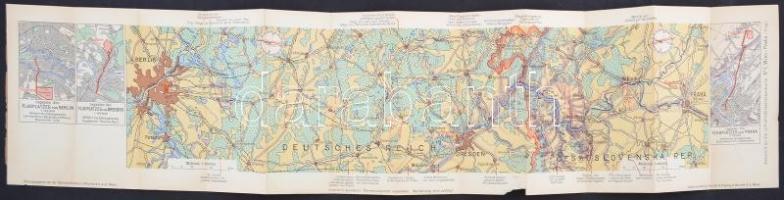 cca 1930 Berlin-Drezda-Prága térkép, reptéri térképekkel, Hapag, kissé visletes fedőborítóval,99x23cm