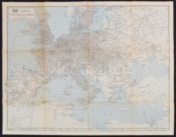 cca 1930-50 Európa vasúti térképe hátoldalon Olaszország vasúti és tengerészeti térképe, Fratelli Pozzo, 53x64cm