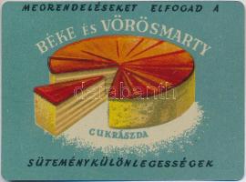 1955 Béke és Vörösmarty Cukrászda fémnaptár, szép állapotban, 7x9cm