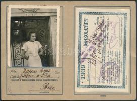 1939 Nemzeti Sportuszoda által kiállított fényképes igazolvány