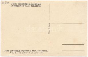 Budapest XIV. Hősök tere, a XXXIV. Nemzetközi Eucharisztikus Kongresszus főoltára, s: Börtsök