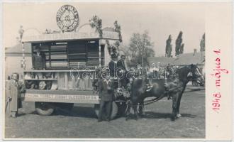 1922, 1948 Ceglédi Hangya szövetkezet boltja és szövetárusító kocsija, 2 db kartonra ragasztott fotó, 8x11 cm