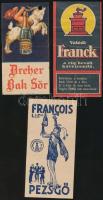 3 db régi számolócédula(Dreher Bak Sör, Franck kávé, Francois pezsgő), hajtott