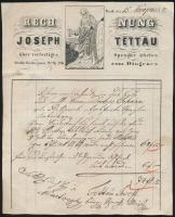 1848 Pest, Joseph Tettau bádogos által kiállított fejléces számla