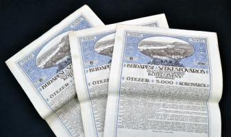 Budapest 1918. "Budapest Székesfőváros" kötelezvények 5000K-ról (3x) sorszámkövetők, mindh...