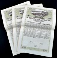 Budapest 1918. "Budapest Székesfőváros" kötelezvények 1000K-ról (3x) sorszámkövetők, mindh...