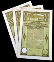 Budapest 1920. "Budapest Székesfőváros" kötelezvények 1000K-ról (3x) sorszámkövetők, mindh...