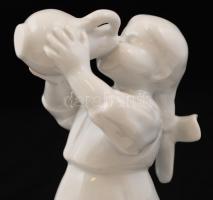 Herendi ivó lány, fehér mázas porcelán, hibátlan, jelzett, m: 19 cm