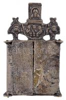 19. sz., Szűz Mária a kis Jézussal, antik, triptychon formátumú orosz utazó ikon, bronz, jelzés nélk...
