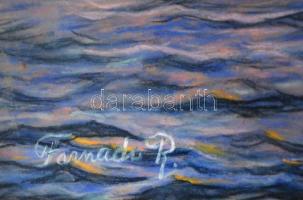 Farnadi jelzéssel: Balatoni naplemente, vegyes technika, farost, üvegezett fa keretben, 35×52,5 cm