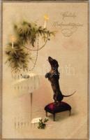 4 db RÉGI motívum képeslap, kutyás karácsonyi üdvözlőlapok, mind litho, jó állapotban / 4 old motive...