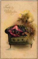 4 db RÉGI motívum képeslap, kutyás karácsonyi üdvözlőlapok, mind litho, jó állapotban / 4 old motive...