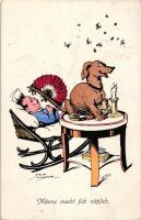 15 db RÉGI motívum képeslap, kutyák, több humoros lappal, vegyes minőség / 15 old motive postcards, ...