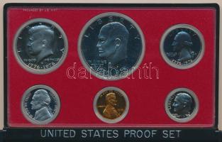 Amerikai Egyesült Államok 1976S 1c-1$ 6klf db, szettben "Bicentennial" T:PP USA 1976S 1 cent - 1 Dollar (6xdiff) coin set in original case C:PP