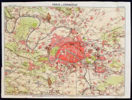 cca 1930 Párizs és környékének térképe, a Magyar Földrajzi Intézet Rt. nyomása, 44x55 cm