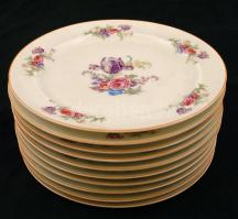 Royal Ivory süteményes tányérok (10 db), kézzel festett, jelzett, kopott, d: 16 cm