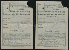 1913-1938 A Magyar Királyi Államvasutak által kiadott jegyek, igazolvány