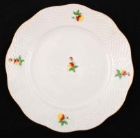 Herendi szamóca mintás süteményes készlet, kézzel festett, jelzett, hibátlan, 34×24 cm, d:20,5 cm