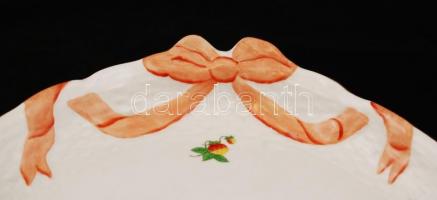 Herend szamóca mintás tálca, kézzel festett, jelzett, hibátlan, 40×28 cm