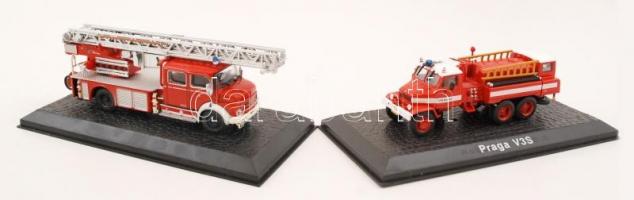 12 db Atlas Editions tűzoltóautó modell, műanyag tokban (egy tok nálkül), festett műanyag,  h:12-24 ...