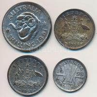 Ausztrália 1951. 6P Ag "VI. György" + 1955. 3P Ag + 1958. 6P Ag + 1961. 1Sh Ag "II. E...