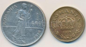 Románia 1914. 1L Ag "I. Károly" + 1938. 1L Ni-sárgaréz T:2,2-
Romania 1914. 1 Leu Ag &quo...