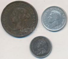 Kanada 1893. 1c Br "Viktória" + 1913. 5c Ag "V. György" + 1944. 10c Ag "VI....