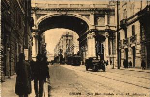 Genova, Ponte Monumentale e via XX. Settembre / gate, street, automobile, tram