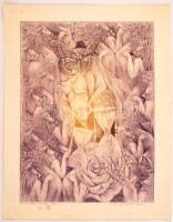 Olvashatatlan jelzéssel: Halálvirág. Színes rézkarc, papír, 40×30 cm