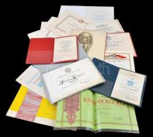 10db vegyes szocialista kitüntetést adományozó okirat, kitüntető oklevél, igazolvány, emléklap