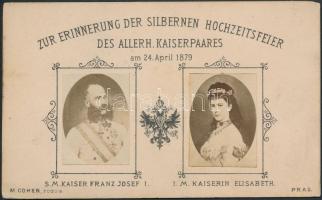 1879 Ferenc József és Erzsébet királyné ezüstlakodalmának emlékkártyája két fotóval / 1879 Memory from the silver wedding of Emperor Franz Joseph and Sisi with two photos 10x6 cm