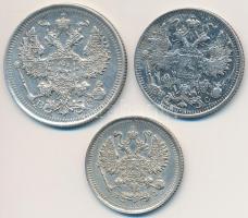 Orosz Birodalom 1914. 20k Ag + 1915. 10k Ag + 1916. 15k Ag T:2,2-
Russian Empire 1914. 20 Kopeks Ag...